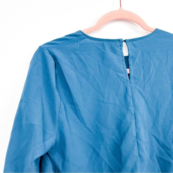 Code x Mode Blue Long-Sleeve Drape Front Keyhole Back Blouse - Picture 9 of 9